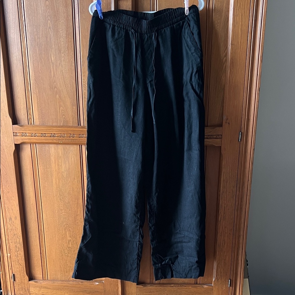 Linen wide leg Black Casual Pants